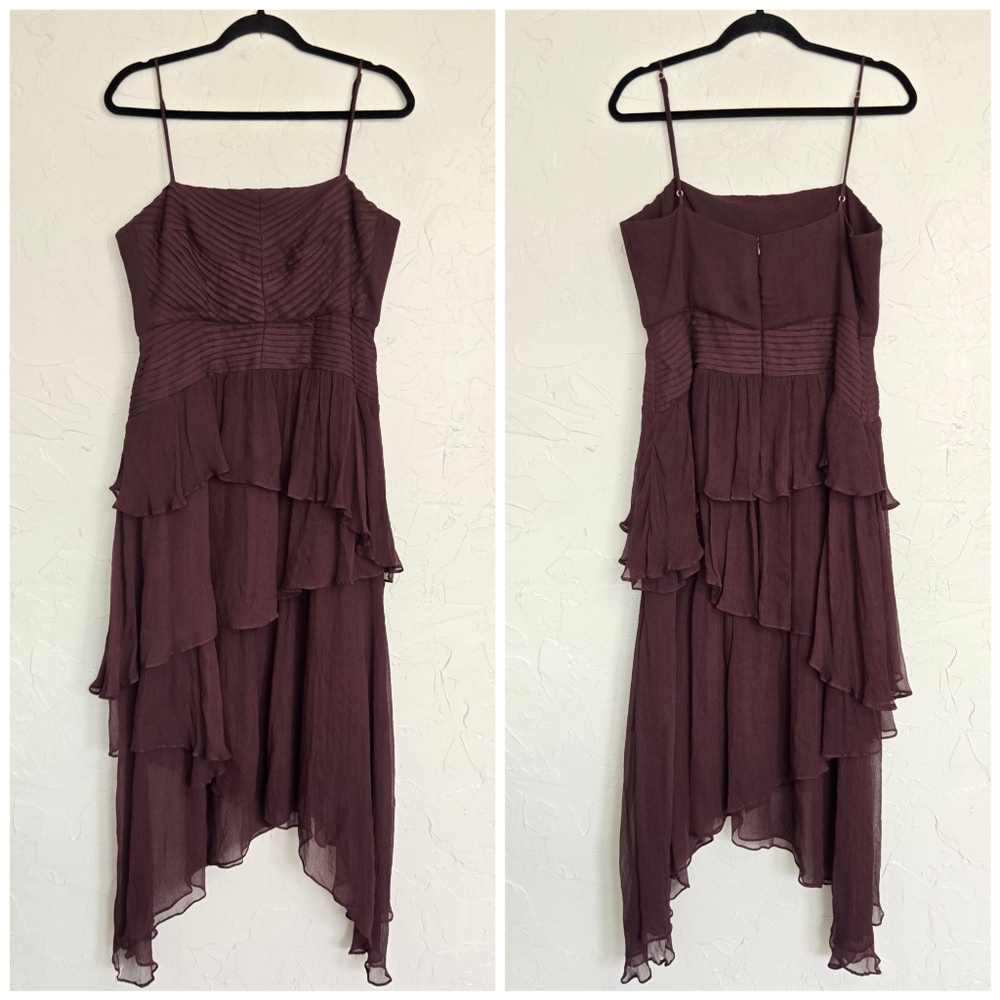 Shona Joy X Free People Pin Tuck Frill Olympia Brown Tiered Dress, 10 - Picture 4 of 12